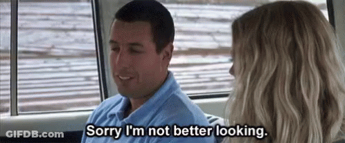 Man And Woman In Car With Sorry I'm Not Better Looking Text GIF