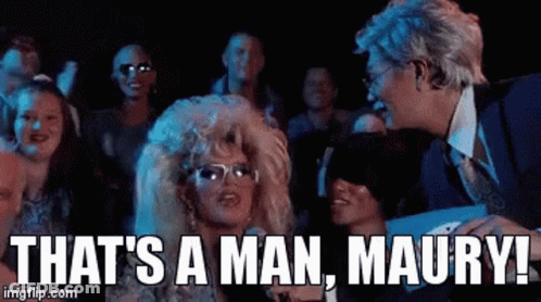 Man And Woman In Front Of Crowd Saying That's A Man Maury GIF
