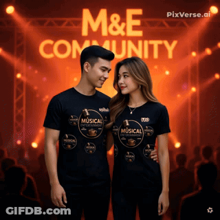 Man And Woman In Front Of M&E Community Sign GIF