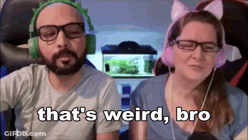 Man And Woman In Headphones And Glasses Saying That's Weird Bro GIF