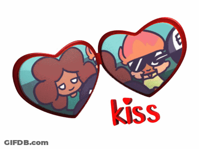 Man And Woman In Hearts Saying Kiss GIF