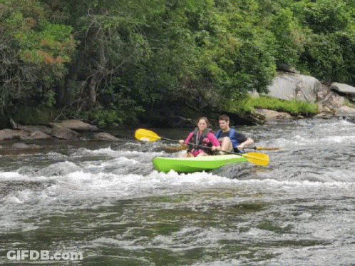 Man And Woman In Kayak On River GIF