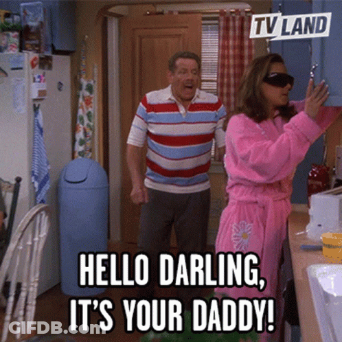 Man And Woman In Kitchen Saying Hello Darling It's Your Daddy GIF