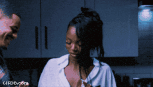 Man And Woman In Kitchen Woman In White Shirt GIF