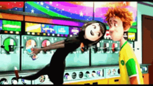Man And Woman In Laundromat Cartoon GIF