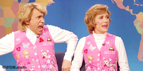 Man And Woman In Pink Vests Saying Mom GIF
