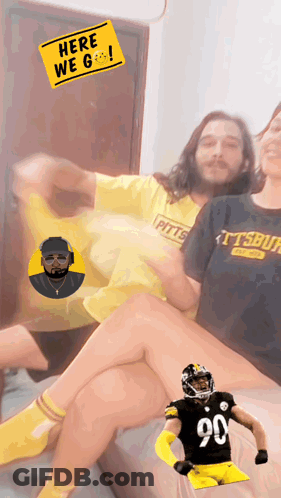 Man And Woman In Pittsburgh Jerseys GIF