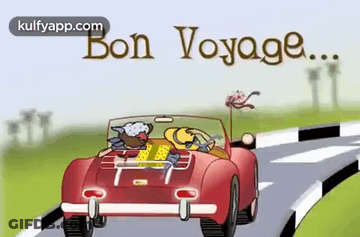 Man And Woman In Red Car Bon Voyage GIF