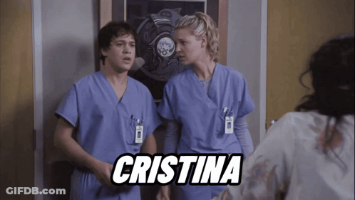 Man And Woman In Scrubs With Name Cristina GIF