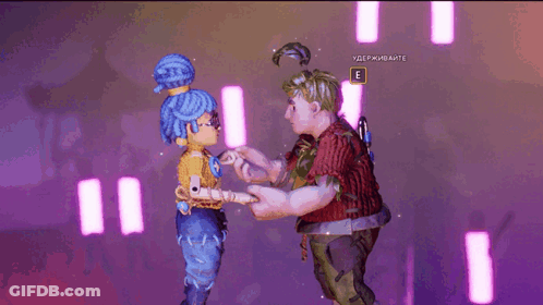 Man And Woman In Video Game With E And E GIF