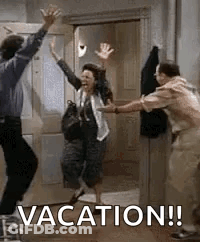 Man And Woman Jumping In Doorway With Hands Up GIF