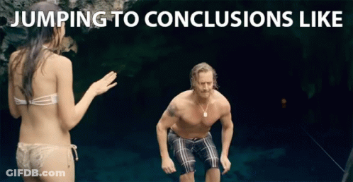 Man And Woman Jumping To Conclusions GIF