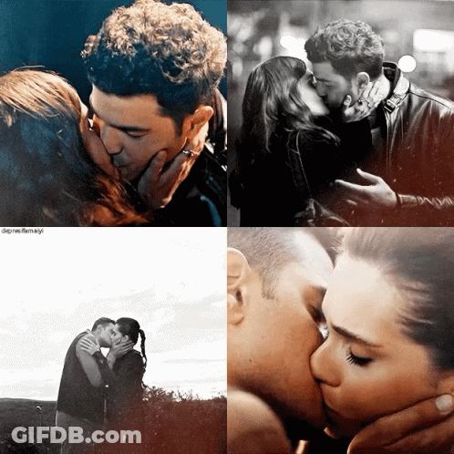 Man And Woman Kissing Collage GIF