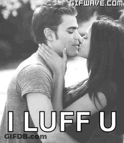 Man And Woman Kissing I Luff U GIF