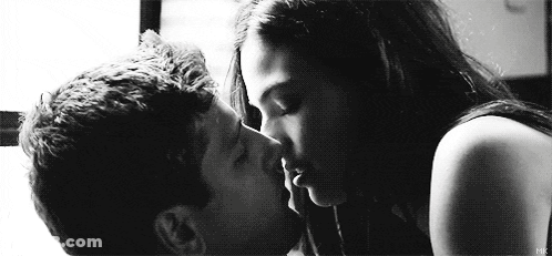 Man And Woman Kissing In Black And White GIF