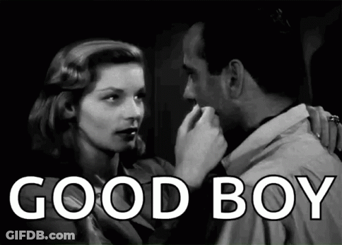 Man And Woman Kissing In Black And White Photo Saying Good Boy GIF