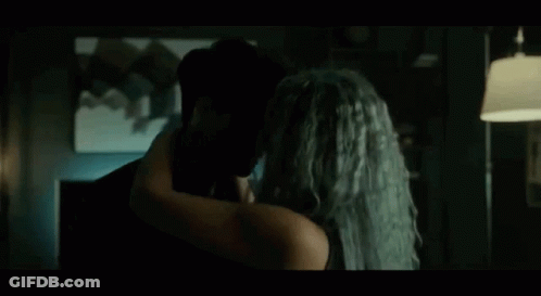 Man And Woman Kissing In Dark Room Blue Hair GIF