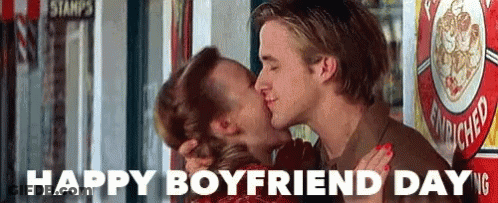 Man And Woman Kissing In Front Of Stamp Shop GIF
