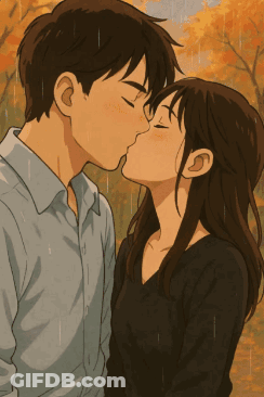 Man And Woman Kissing In Park GIF