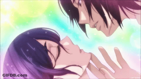 Man And Woman Kissing In Rainbow Background GIF