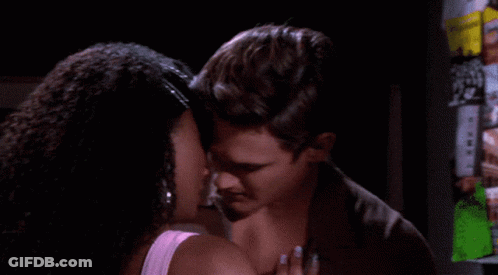 Man And Woman Kissing With Hair Clip Saying N GIF