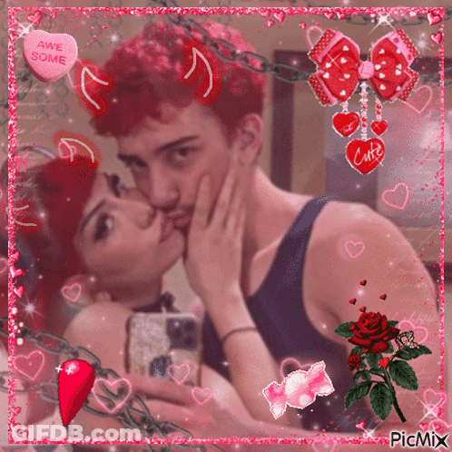 Man And Woman Kissing With Heart Saying Awesome GIF