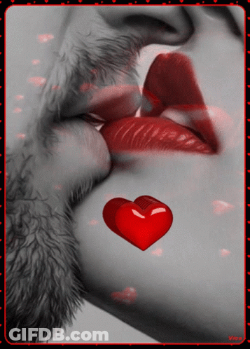Man And Woman Kissing With Red Heart GIF