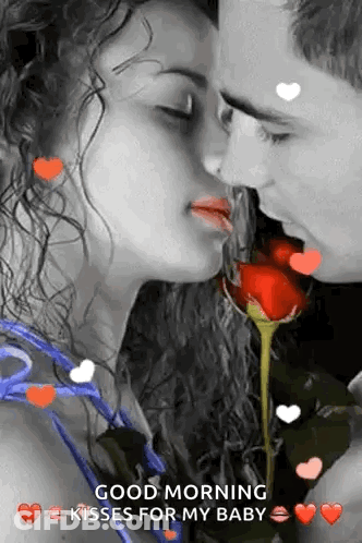 Man And Woman Kissing With Rose GIF