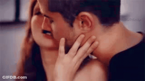Man And Woman Kissing Woman Touching Man's Face GIF