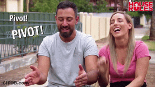 Man And Woman Laughing Saying Pivot GIF