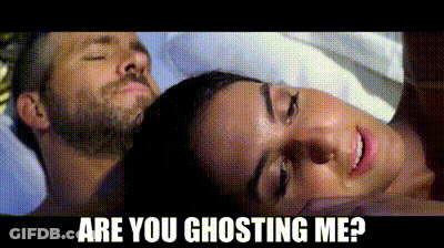 Man And Woman Laying In Bed Are You Ghosting Me GIF