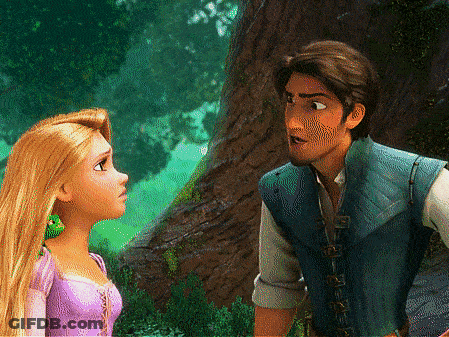 Man And Woman Looking At Each Other In Tangled GIF