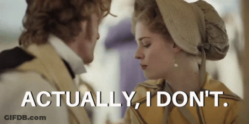 Man And Woman Looking At Each Other Saying Actually I Don't GIF