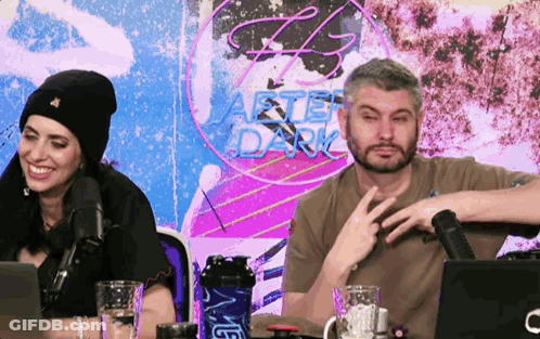 Man And Woman Looking At Each Other Saying Anyone From Vape Nation On Availity GIF