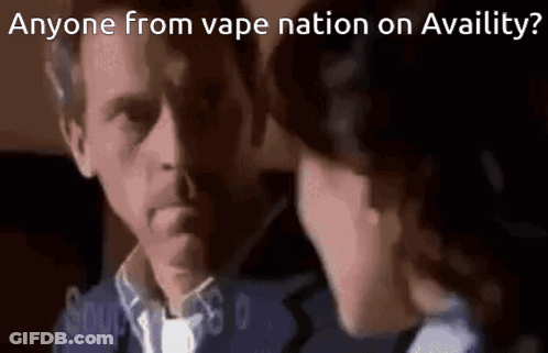 Man And Woman Looking At Each Other Saying Anyone From Vape Nation On Availity GIF