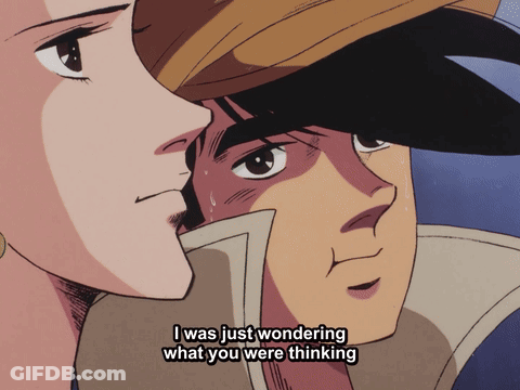 Man And Woman Looking At Each Other Saying I Was Just Wondering What You Were Thinking GIF
