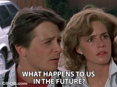 Man And Woman Looking At Each Other Saying What Happens To Us In The Future GIF