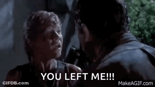 Man And Woman Looking At Each Other Saying You Left Me GIF