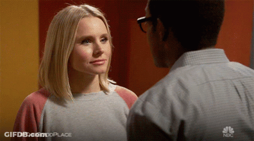 Man And Woman Looking At Each Other #TheGoodPlace GIF