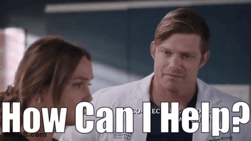 Man And Woman Looking At Each Other With How Can I Help GIF