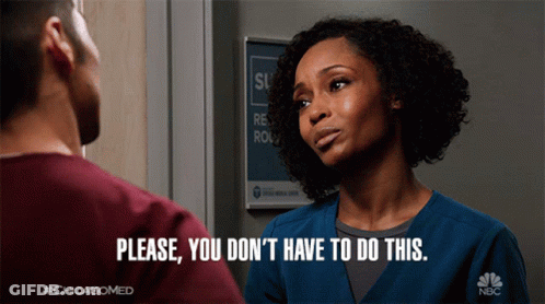 Man And Woman Looking At Each Other Woman Says Please You Don't Have To Do This GIF