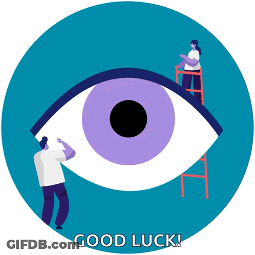 Man And Woman Looking Into Large Eye Good Luck GIF