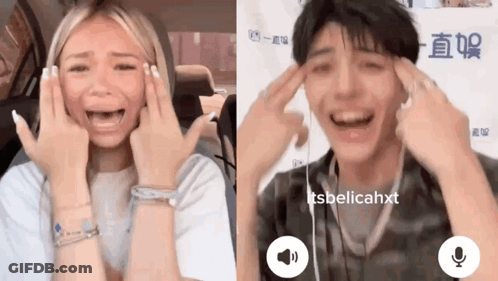 Man And Woman Making Funny Faces With Hands GIF