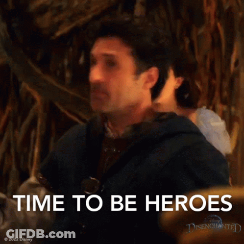 Man And Woman Next To Each Other Time To Be Heroes GIF