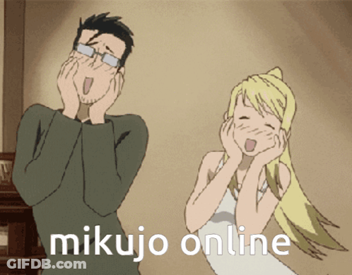 Man And Woman Next To Mikujo Online GIF