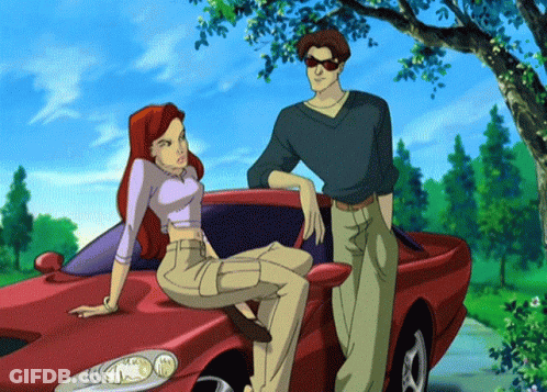 Man And Woman Next To Red Car GIF