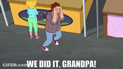Man And Woman Next To We Did It Grandpa Sign GIF