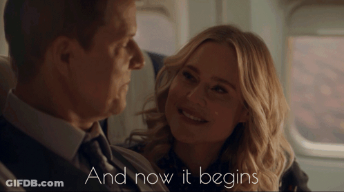 Man And Woman On Airplane Saying And Now It Begins GIF