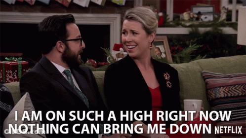Man And Woman On Couch Saying I Am On Such A High Right Now Nothing GIF