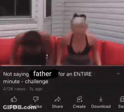 Man And Woman On Red Couch Not Saying Father For An Entire Minute Challenge GIF